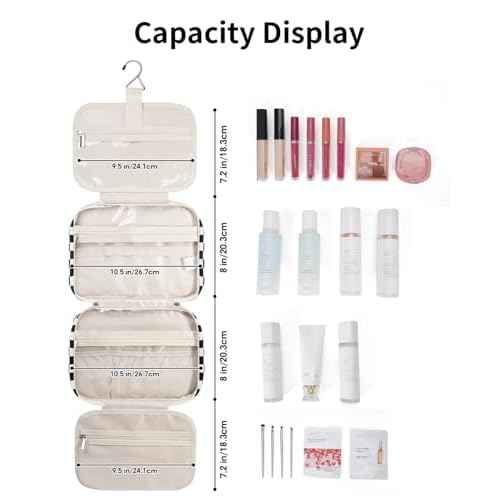 Narwey Hanging Toiletry Bag for Women Travel Makeup Bag Organizer Toiletries Bag for Travel Size Essentials Accessories Cosmetics (Black Checkerboard (Medium))