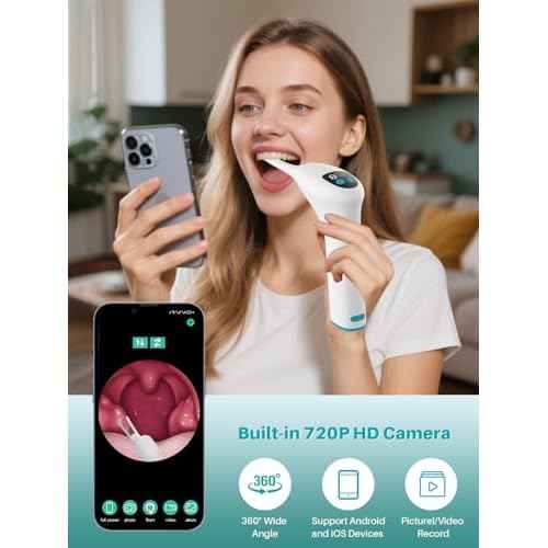 Voraiya Electronic Tonsil Stone Remover, Visible Tonsil Camera, Tonsil Stone Removal Kit with Camera and Led Light, APP WiFi Connection, Tonsil Stone Vacuum with 5 Level Oral Suction Device