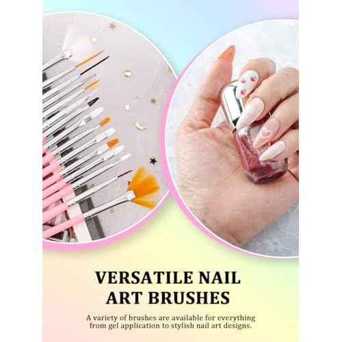 Nail Art Tools Set, Nail Stand for Press on Holder for Painting Nails, Nail Art Brushes, Liner Brushes, Nail Dotting Tool, Must Haves Design Tools Supplies Kit for Nail Tech & Beginners (Pink)