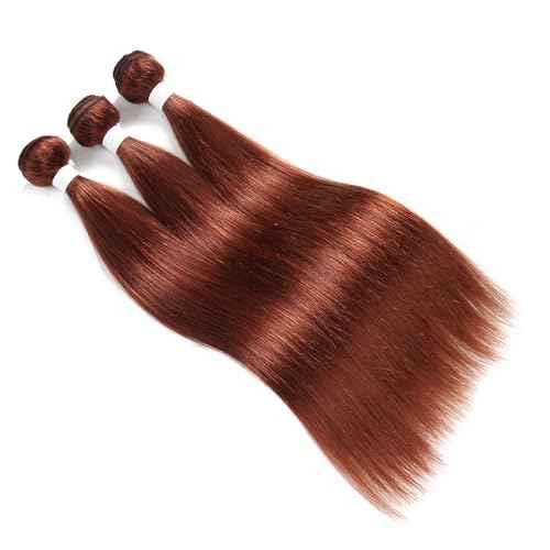 ijoy Straight Bundles with Closure Human Hair Bundles 8 10 12+C8 Reddish Brown Short Straight Hair 100% Virgin Human Hair 3 Bundles with 4x4 HD Lace Closure Free Part Chocolate Brown Color