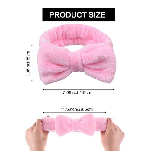 Spa Headbands,Makeup Headbands for Women,Facial Headband Bulk,Soft Coral Fleece Headband for Makeup,Cosmetic Head Wraps,Bow Hair Bands for Face Washing Shower Skin Care (pink, 25pcs)