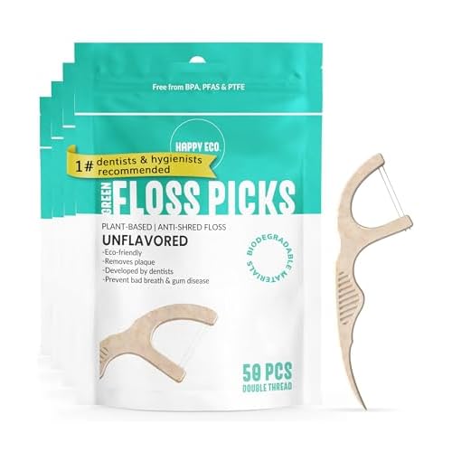 Floss Picks Biodegradable (200pcs) - Plant Based Dental Floss Picks, Natural Flossers for Adults & Kids, Nontoxic Vegan Tooth Pick Flossers & Eco Floss Sticks - Double Thread Unflavored