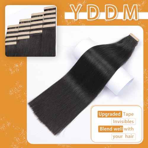 Tape in Hair Extensions Human Hair, Natural Black 40pcs 20 Inch 100% Remy Human Hair Women Straight Seamless Invisible Tape in Hair Extensions (1B#, 20 Inch, 40pcs)