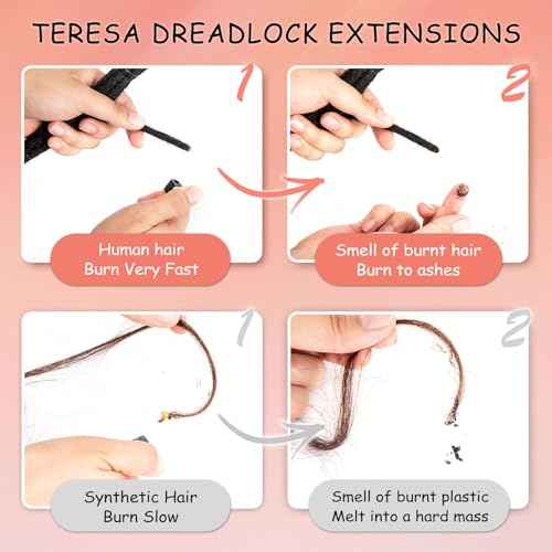 Teresa 8 Inch 0.4cm Width Loc Extension Human Hair Natural Black 60 Strands Full Hand-made Permanent Locs Extensions Can Be Dyed and Bleached for Men/Women/Kids Real Dreadlock Extensions Human Hair