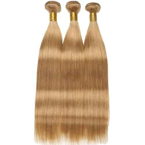 Color 27 Straight Human Hair Bundles Brazilian Virgin Hair Color 27 Bundles Human Hair 14 16 18 Inch Honey Blonde Remy Hair Extensions