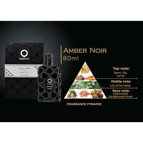 Orientica Luxury Collection Amber Noir Eau De Parfum ? Woody, Spicy, Elemi, Fig, Carrot, Lily of the Valley, Cedarwood, Sandalwood, Musk - Arabic Perfume for Men & Women ? 2.7oz / 80ml