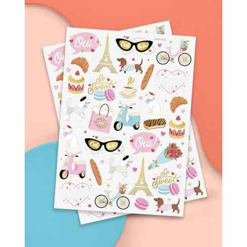 xo, Fetti Paris Themed Party Temporary Tattoos - 61 Foil Styles | Parisian Birthday Decorations, Ooh La La Party Accessory, Eiffel Tower Theme Favor, Cute Macaron Gift + Pink Baby Shower Supplies