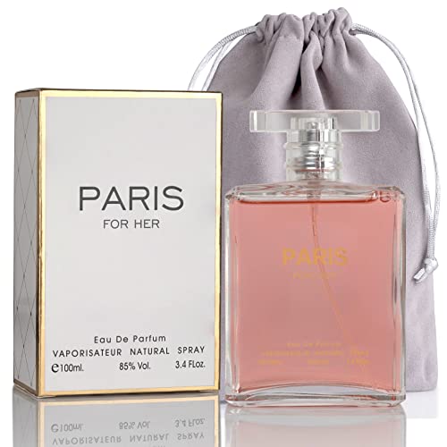 NovoGlow Paris For Her Eau de Parfum Spray Perfume, Fragrance For Women-Daywear, Casual Daily Cologne Set with Deluxe Suede Pouch- 3.4 Oz Bottle- Ideal EDT Beauty Gift for Birthday, Anniversary (3.4)