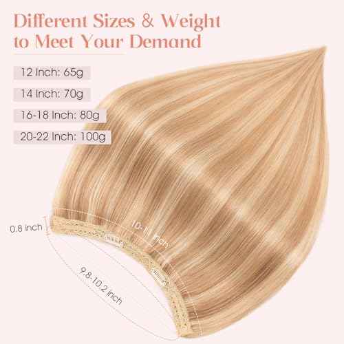 Hairro Wire Hair Extensions Human Hair, Fish Line Invisible Adjustable & Clips in Extensions Straight, 100% Real Hairpieces Seamless Blending for Women, 12 Inch 65g Golden Brown Mix Bleach Blonde