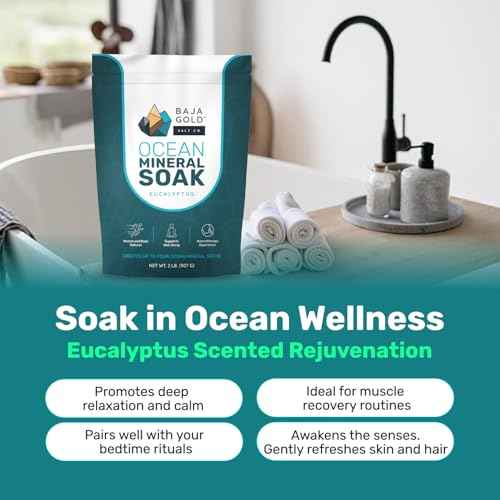 Baja Gold Ocean Mineral Soak ? Natural Magnesium Bath Soak & Trace Elements | Relaxing, Clean Ingredient Soak for Bath, Muscles, Relaxation & Skin Care | Pure, Vegan, 2 Lb Resealable Bag, Eucalyptus