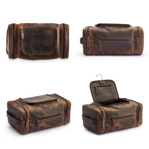 NomadCraftsCo. Large Leather Toiletry Bag for Men - Premium Leather Men's Toiletry Bag for Travel, Dopp Kit, Pouch, Large Travel Organizer