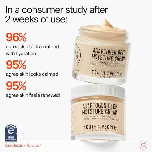 Youth To The People Adaptogen Skin Repairing Moisture Cream, Hydrating Face Moisturizer for Sensitive & Dry Skin, Soothes Skin Barrier, Dermatologist Tested, Fragrance-free, Vegan - 2 Fl Oz