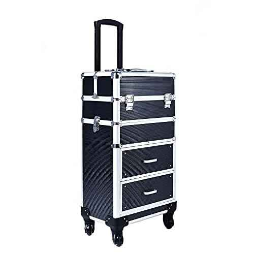 Rolling With Drawers, Cosmetic Organizer, Makeup Traveling Case, Trolley (Black)