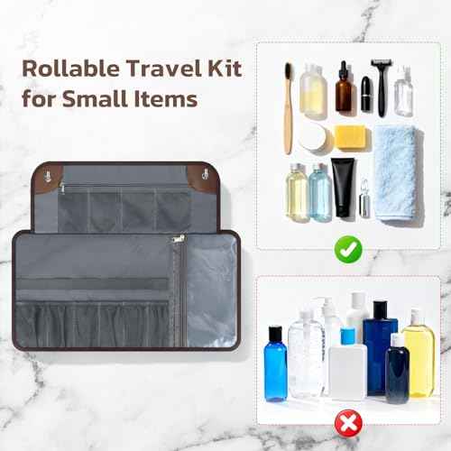 Estour Toiletry Bag for Men, Travel Essentials Travel Toiletry Bag, Water-Resistant Compact Bathroom Roll Organizer for Hygiene, Shaving kit, Gifts for men (1.Chic Brown(PU Leather))