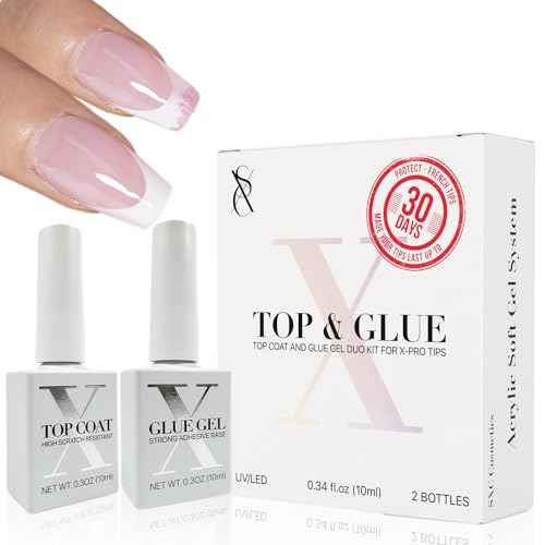 SXC Cosmetics X-Pro Tips Top Coat & Glue Gel Duo Set - Achieve Perfect French Acrylic Nails with Ease