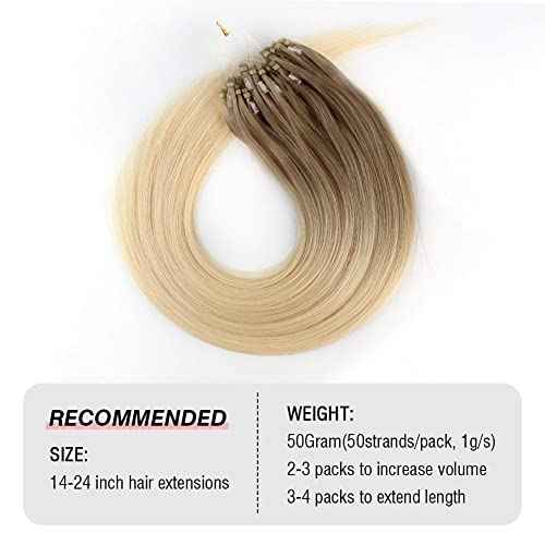 ABH AmazingBeauty Micro Links Hair Extensions - 24 Inch Ash Brown Ombre Platinum Blonde Human Hair - 50G 50S Micro Loop Balayage