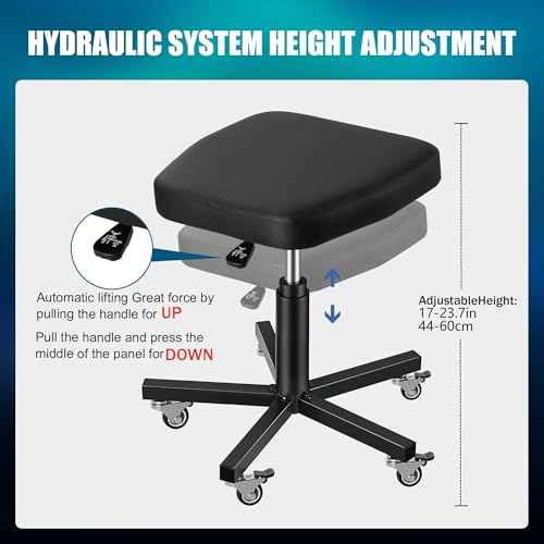 POARMEEY Black Swivel Stool with Wheel Rolling Height Adjustment Spa Drafting Salon Tattoo Work Office Massage Stools Task Chair
