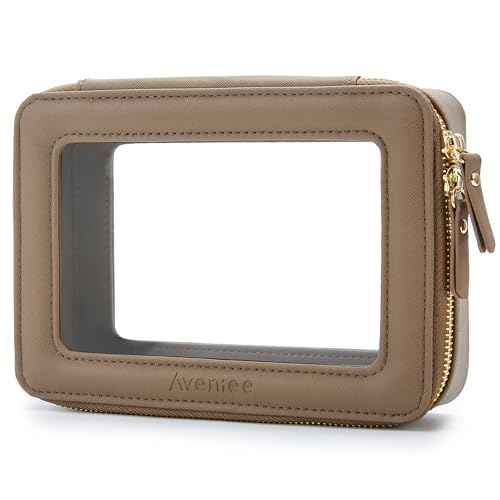 Aveniee Clear Makeup Bag Organizer, Travel Toiletry Bag Cosmetic Case for Women, Portable Make Up Skincare Pouch Car Organizer Bag with Zippers for Essentials,Taupe
