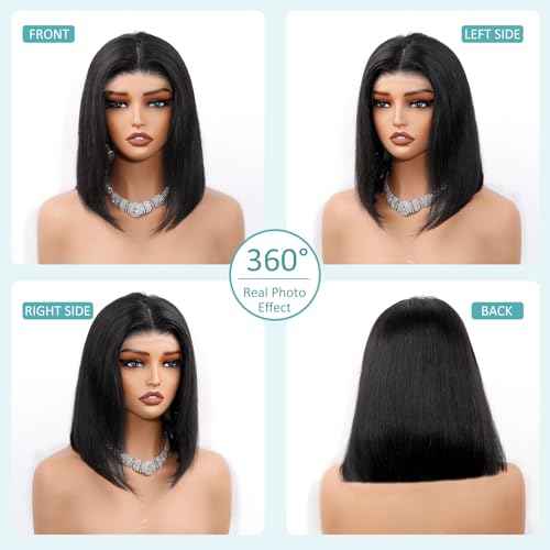 Bob Wig Human Hair 10inch Straight Bob Wig 100% Brazilian Human Hair,13x4 HD Bob Lace Front Wigs Human Hair Natural Black Bob Wigs Human Hair Pre Cut 12A Double Drawn Bob Wig 220 Density