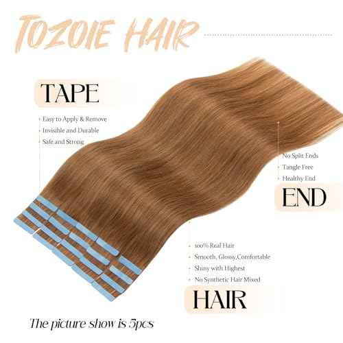 Tape in Human Hair Extensions Straight Seamless Hair Extensions Real Human Hair Tape-in 20 Inch Color #30 Auburn Brown 50Gram Remy Seamless Skin Weft 20Pcs Double Sided Tape ins Add Length for Women
