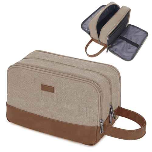 WANDF Travel Toiletry Bag for Men Large Toiletries Shaving Bag Water Resistant Hanging Dopp Kit Travel Accessories Bag for Women Men (Light Khaki)