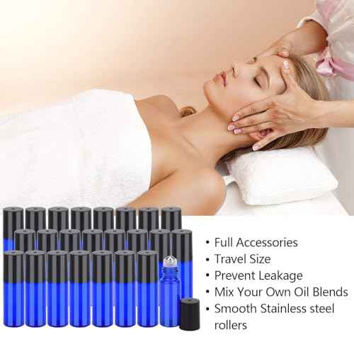 Easytle 96 Pack Essential Oil Roller Bottles 5ml Blue Glass, Reusable, Leak-Proof, UV Protection, Travel & Personal Care, 384 Labels, 8 Opener, 16 Funnels, 16 Droppers