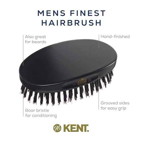 Kent MN11 Finest Men's Hair and Facial Brush for Beard Care - 100% Natural Black Boar Bristle Brush for Mens Grooming, Scalp Stimmulating, 360 Wave, and Beard Straightener For Men's Hair Care