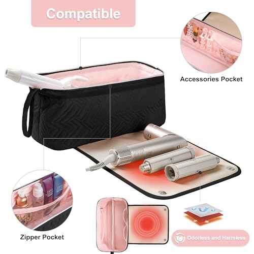Leudes Hair Tools Travel Bag for Women Heat Resistant Mat for Travel Essentials Hot Tools Straighteners,Flat Irons,Curling Iron,Hot Air Brushes and Hair Dryer Organizer Bags 2 in 1(Black)
