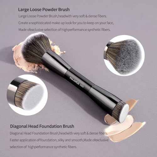 MAANGE 20 PCS Makeup Brush Set with Bag, Double-ended Kabuki Brush Foundation Contour Brush for Liquid Powder Concealer Eye Shadows Cream Cosmetics Blending Blush Face Makeup Tools with Case (Black)
