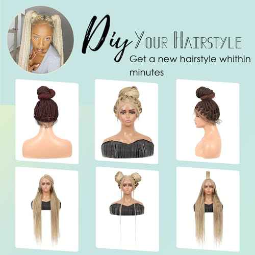 360¡ÆHD Full Lace Square Knotless Braided Wigs For Women 36 Inch Box Braid Wig With Baby Hair Premium Synthetic Braided Lace Front Wig Honey Blonde With Light Blonde Ends Hand Braid Wigs