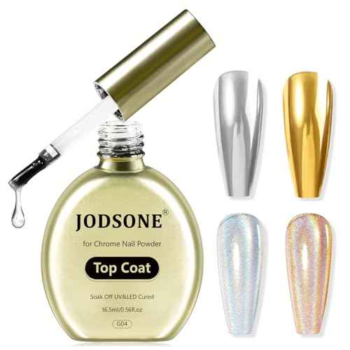 JODSONE Top Coat for Chrome Nail Powder - 16.5ml No Wipe Gel Top Coat for Rubbing Mirror/Chrome Nail Powders, Smooth Finish, High Gloss, U V/LED Curing Needed
