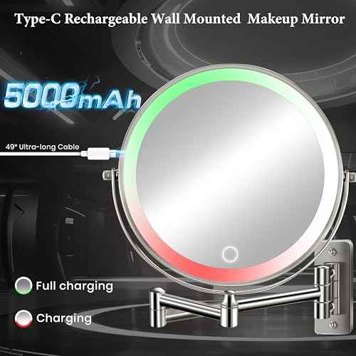 9" Large 15X Rechargeable Wall Mounted Lighted Makeup Mirror Nickel, 5000mAh HD Magnifying Mirror with 3 Color Bright Lights Touch Screen Dimmable, 17" Extendable 360¡Æ Swivel Bathroom Vanity Mirror
