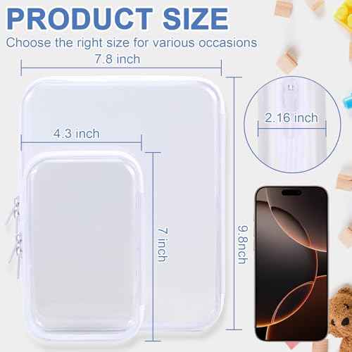 Clear Hard Shell Zipper Case Clear Zipper Pouches, Toy Storage Bag & Waterproof Makeup Organizer, Diaper bag, Plastic Pouch for Travel, Office, Home, White 3 Pack, MSS