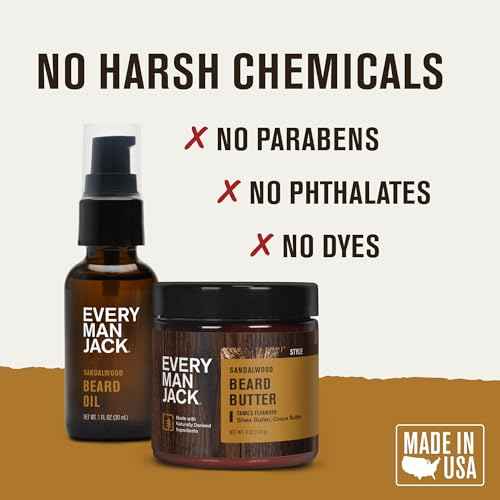 Every Man Jack Beard Oil & Beard Butter Bundle - Sandalwood Fragrance - Rejuvenates, Hydrates & Styles Dry Beards - Naturally Derived with Cocoa Butter and Shea Butter