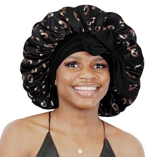 BONNET QUEEN Silk Bonnet for Sleeping Women Satin Bonnet Hair Bonnet Night Sleep Cap Head Cover wrap Scarf for Curly Hair with tie Band