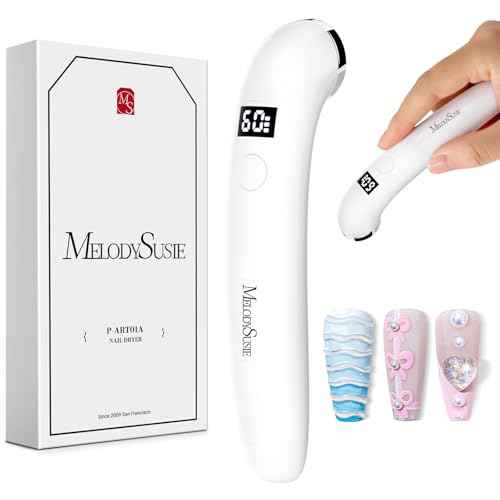 MelodySusie Ergonomic Handheld Cordless UV Nail Lamp with LCD Display & 2 Timers, P-Art01A Rechargeable Mini UV LED Light Flash Cures All Soft Gels, Especially Rhinestone Glue & Liner Gel White