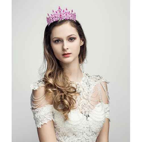 COCIDE Hot Pink Crowns for Women Hot Pink Tiaras for Women Costume Halloween Girls Hair Accessories Royal Crystal Headbands Cosplay Princess Birthday Pageant Bride Headpieces
