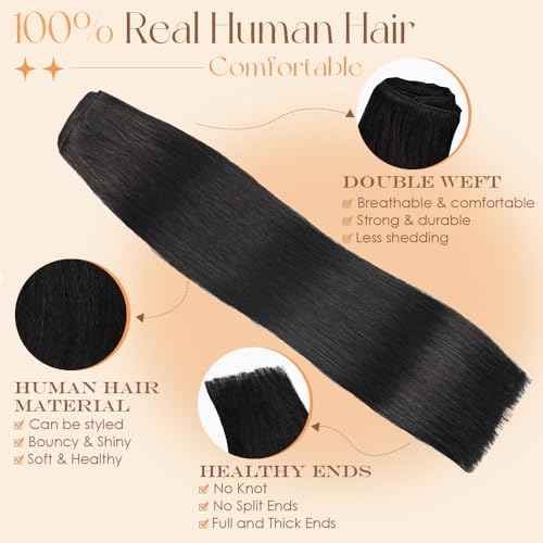 Clip in Hair Extensions Real Human Hair 24 Inch 120g Invisible Seamless Human Hair Clip in Extensions for Women 7pcs Per Set with Double Weft 1B Natural Color