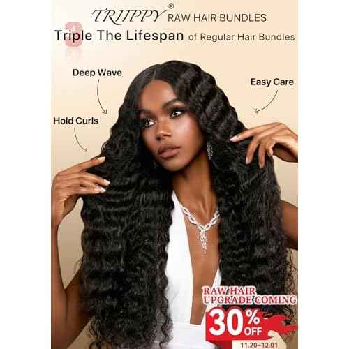 TRIIPPY Deep Wave Bundles Human Hair,Curly Single Bundle by 100% Raw Cambodian Human Hair,Triple The Lifespan Over Regular Virgin Hair Bundle,No.1 Raw Hair Brand On Amazon(20 Inch,Natural Color)