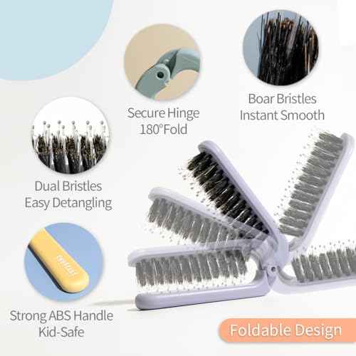 Uffy MiniPop Travel Hair Brush ? Mini Folding Boar Bristles for Women, Men & Kids | Kid-Friendly Portable Purse Brush for Wet & Dry Hair, Curly or Straight | Pocket-Size Detangler ? Hot Pink