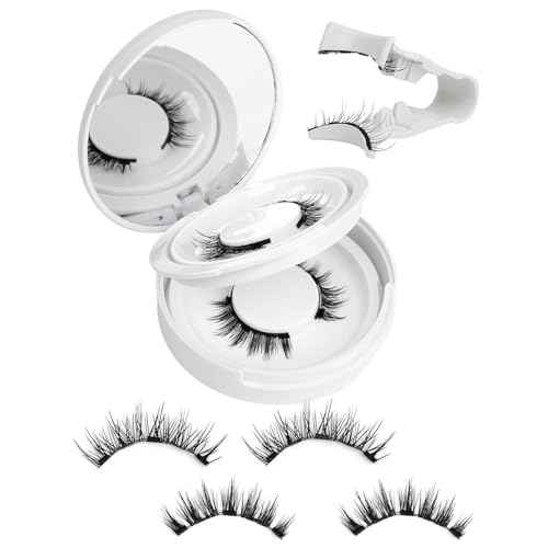 Magnetic Eyelashes 2 Pair Reusable Magnetic Eyelashes with Applicator, No Adhesive Required, Natural-Looking Eyelashes, Eyelash Curler Set, Easy to Wear and Remove