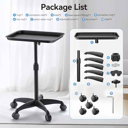Salon Tray, Adjustable Height Salon Rolling Tray Cart with Wheels, Aluminum Hairstylist Color Tattoo Tray with Wheels for Salon&Spa Use(36inch)