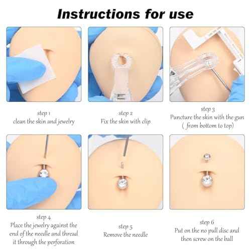 QWALIT Belly Button Piercing Kit Belly Piercing Kits Gold Belly Button Piercing Gun Self Belly Piercing Gun with Surgical Steel Heart Belly Rings at Home
