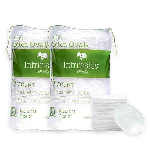 Intrinsics Premium Cotton Ovals (100 Count) ? Dual-Sided 3¡± Medium-High Absorbency Large Cotton Pads, Lint-Free Hypoallergenic Cotton for Makeup Removal, Cleansing, and Exfoliation