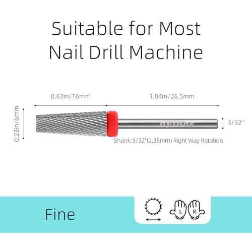 5 in 1 Nail Drill Bits, 6 * 16mm Flat Top Tapered Professional Tungsten Carbide Bit for Gel Polish & Base Removal, Electric File Manicure Drills Accessories Tool,F