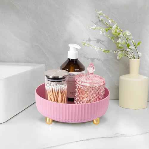 Anyoifax Makeup Perfume Organizer Tray 360 Degree Rotating Lazy Susan Skincare Lotion Organizer Spinning Cosmetics Storage for Dresser, Vanity, Bathroom Countertop, Small Pink