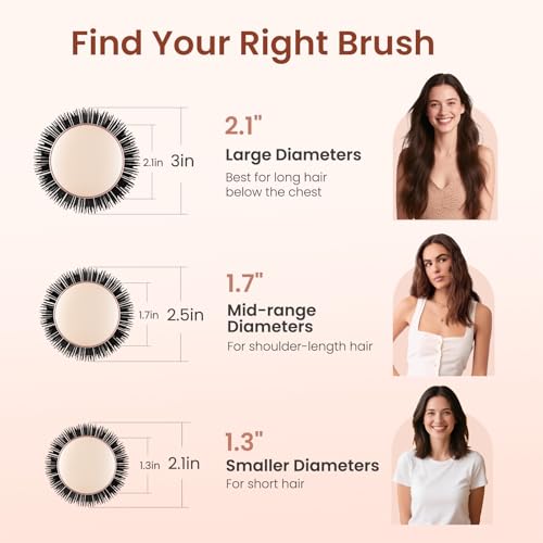 AIMIKE Round Brush for Blow Out, Rose Luxe Medium Round Hair Brush w/Nano Thermal Ceramic Tech, for Blow Drying & Styling Volumizing Shoulder Length Hair, with 4 Clips (Barrel 1.7", Bristle 2.5")