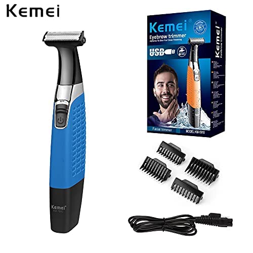 KEMEI Electric Razor, Beard Trimmer Men, Waterproof Beard Grooming,Cordless USB Rechargeable Body Groomer and Hair Remover for Eyebrow, Beard Facial& Body Hair for Men and Women,Blue