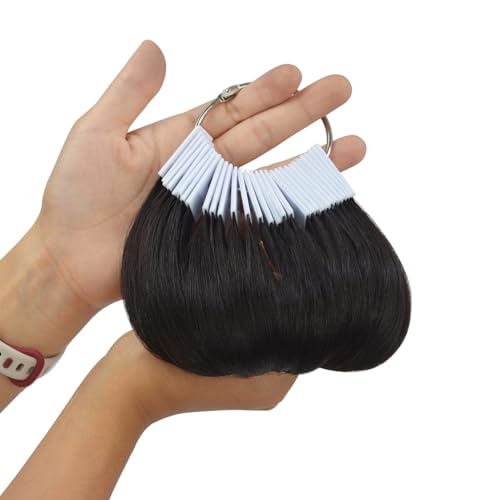 30 Pcs 8" Hair Swatches for Testing Color 100% Real Human Hair Level Swatches for Salon Training (Black)