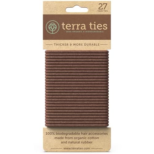 BIODEGRADABLE Elastic Hair Ties for Women & Men - Organic No Crease Brown Hair Tie Ponytail Holders and Hairties for Buns - Plastic Free Hairbands for Women and Mens Hair - 5mm (27 count)